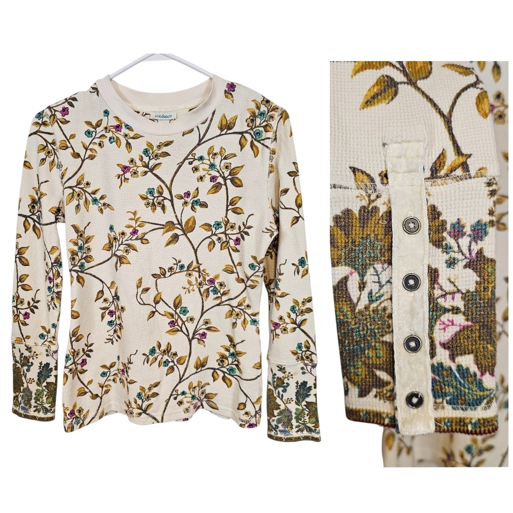Sundance Waffle Knit Thermal Branch Long Velvet Detail Cuff Top